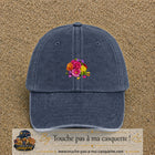 Casquette Bleu marine délavé motif Bouquet de fleurs logo 5 cm