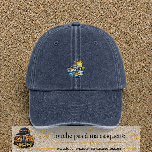Casquette Bleu marine délavé motif Marseille 13 logo 5 cm