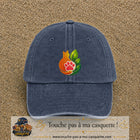 Casquette Bleu marine délavé motif Chat feuille logo 7 cm