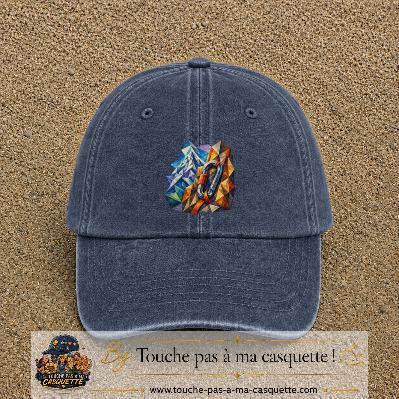 Image principale casquette Bleu marine délavé avec motif Mousqueton de montagne 7 cm