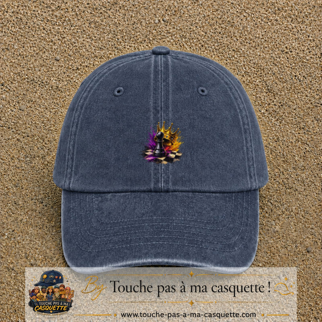 Image principale casquette Bleu marine délavé avec motif Échecs couronnés 5 cm