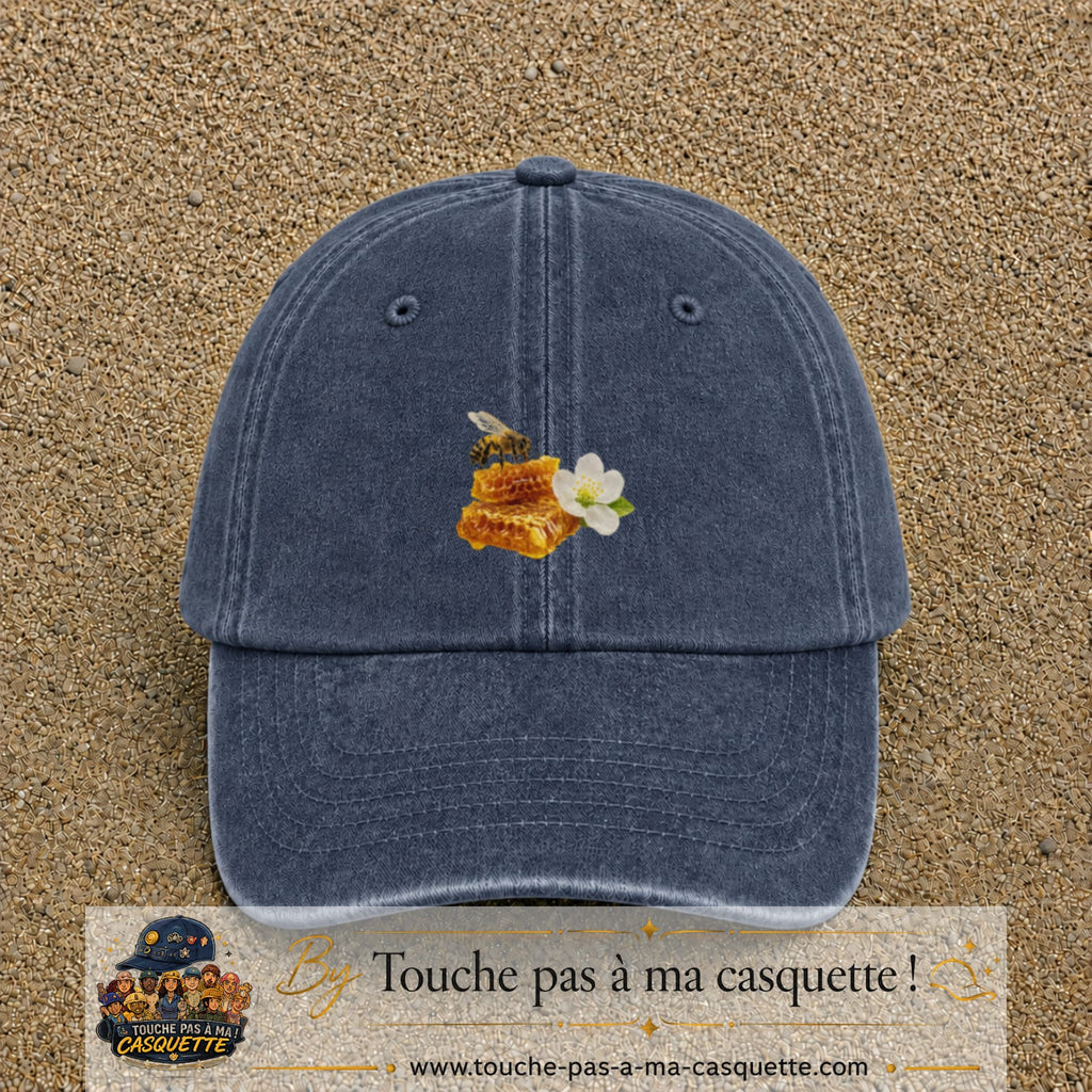 Image principale casquette Bleu marine délavé avec motif Abeille et miel 5 cm