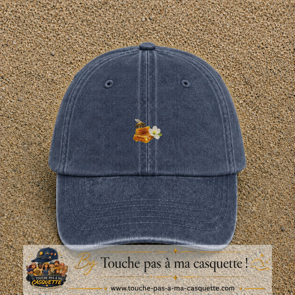 Image principale casquette Bleu marine délavé avec motif Abeille et miel 3 cm