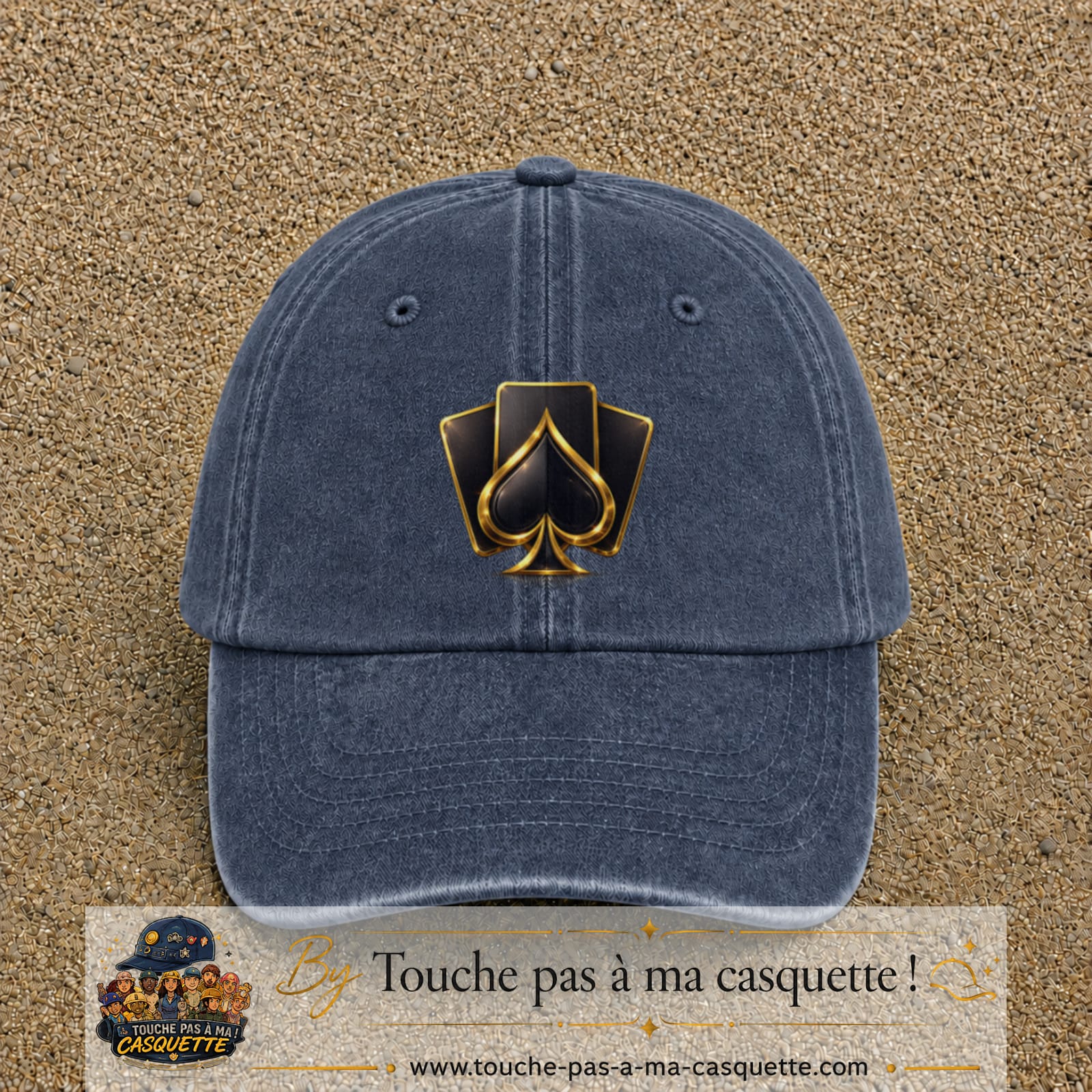 Image principale casquette Bleu marine délavé avec motif As de pique 7 cm