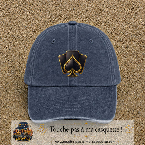 Image principale casquette Bleu marine délavé avec motif As de pique 7 cm