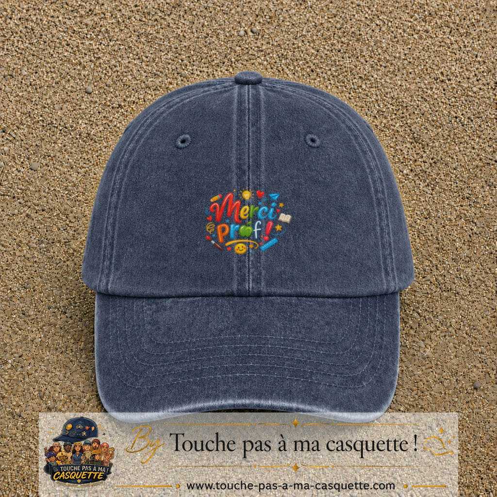 Casquette Bleu marine délavé avec motif Merci Prof coloré en 5 cm – vue principale