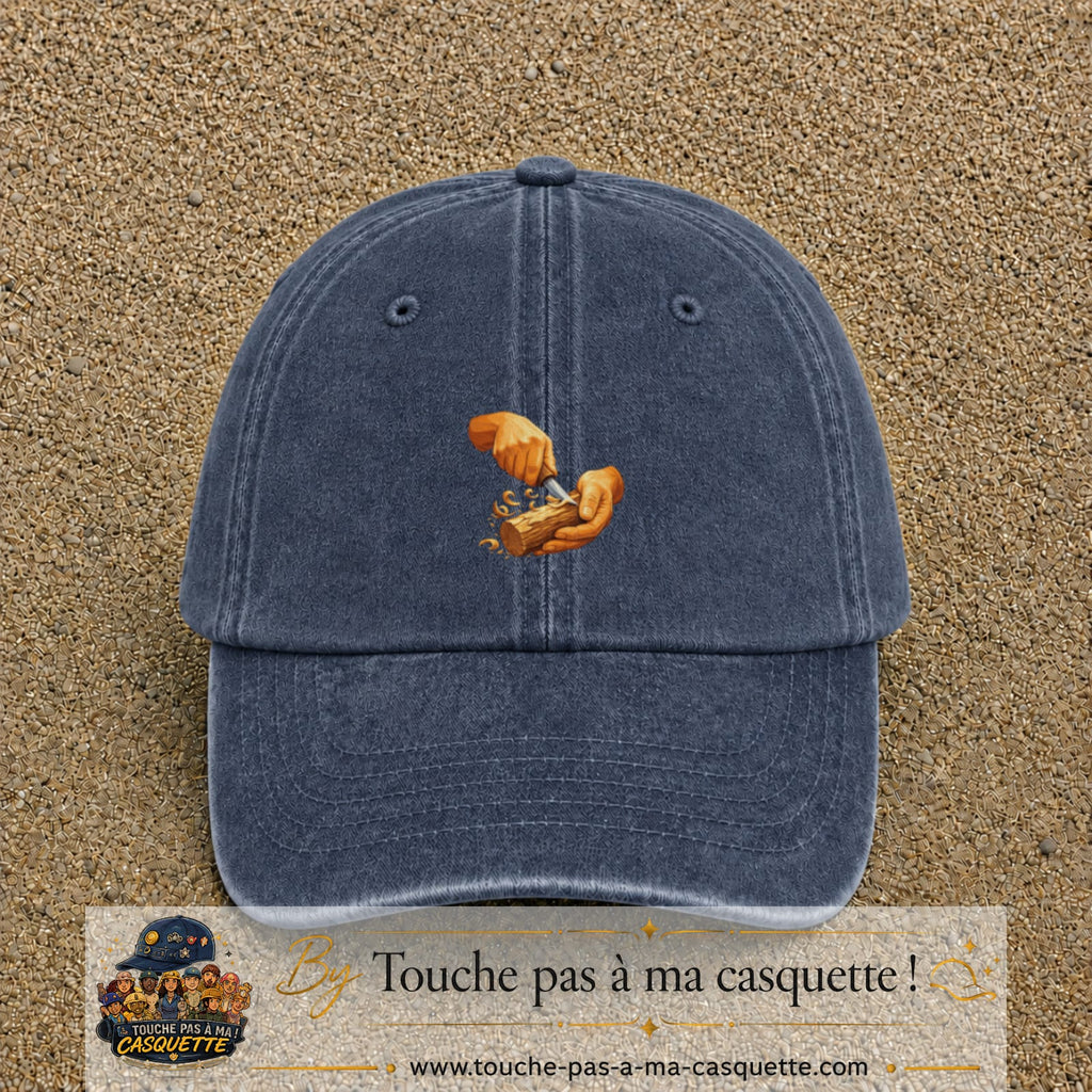 Casquette Bleu marine délavé motif Travail du bois logo 5 cm