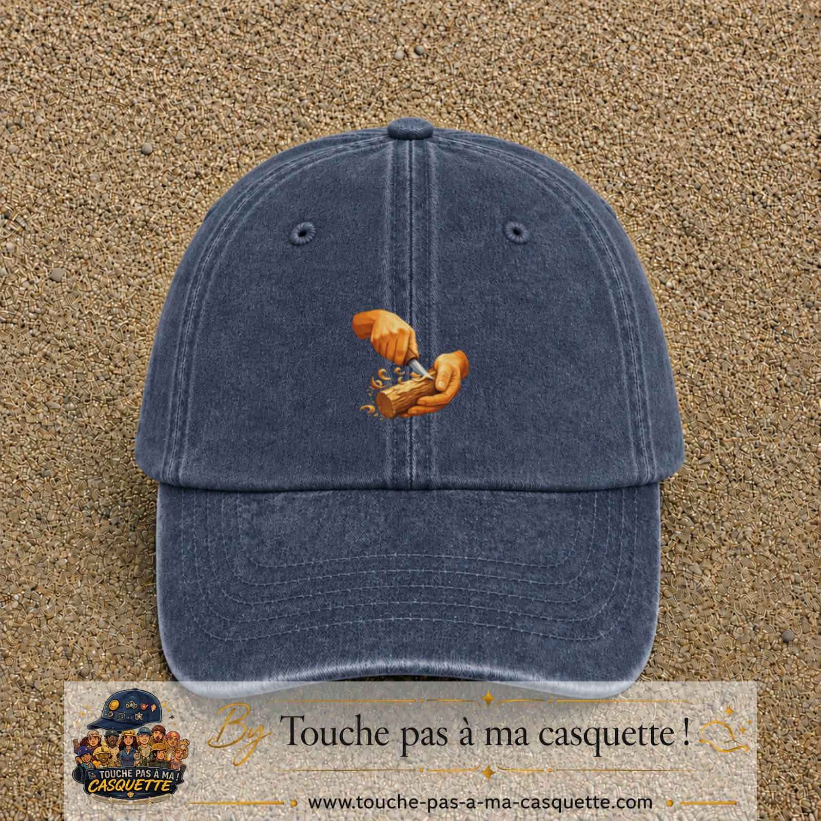 Casquette Bleu marine délavé motif Travail du bois logo 5 cm