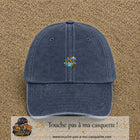 Casquette Bleu marine délavé motif Paysage tropical géométrique logo 3 cm