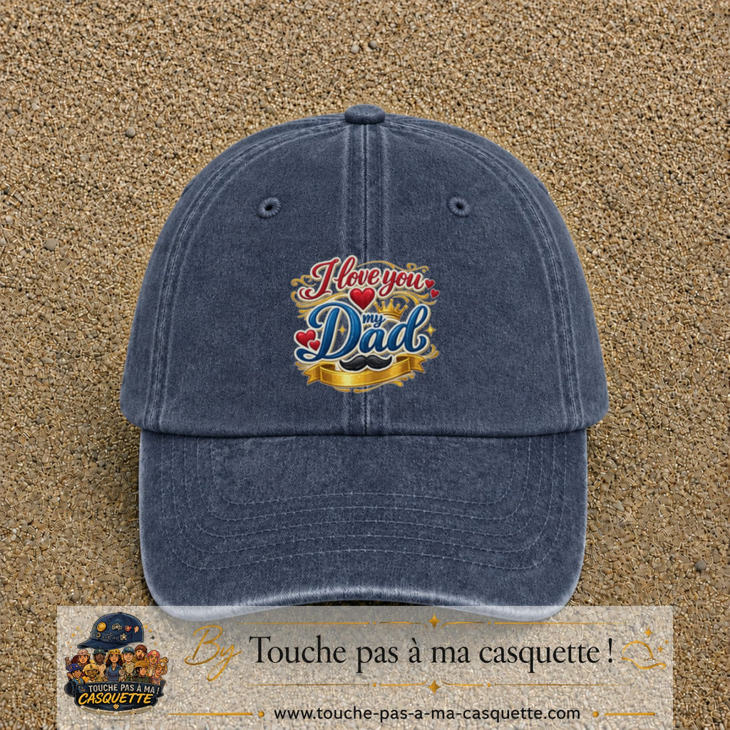 Casquette Bleu marine délavé avec motif I Love You My Dad couronné en 7 cm – vue principale
