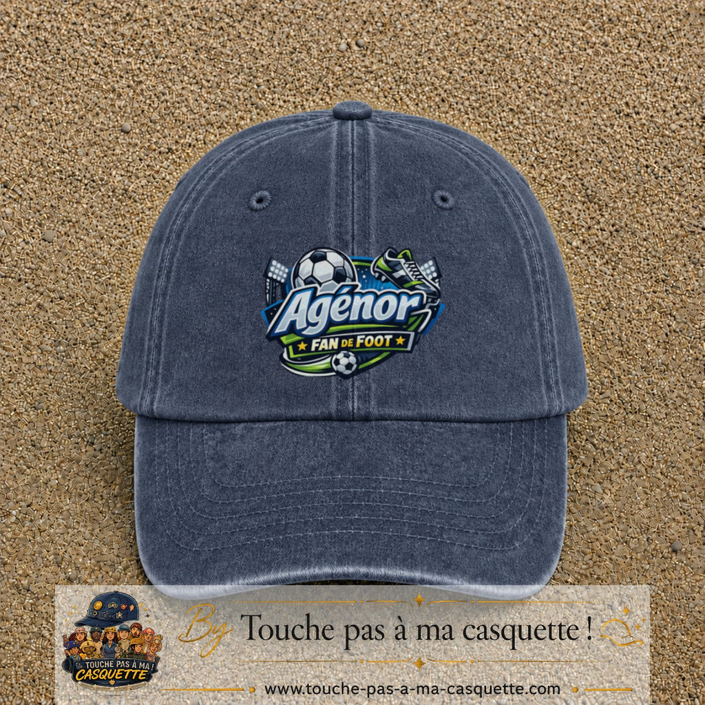 Casquette Bleu marine délavé avec motif Agénor fan de foot en 7 cm – vue principale