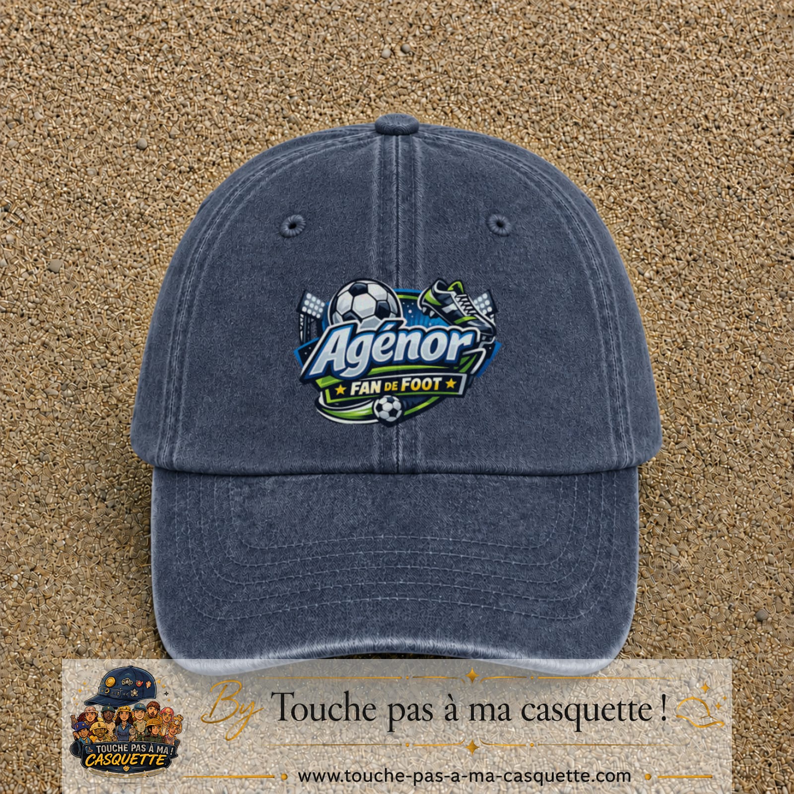 Casquette Bleu marine délavé avec motif Agénor fan de foot en 7 cm – vue principale