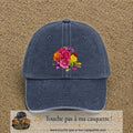 Casquette Bleu marine délavé motif Bouquet de fleurs logo 7 cm
