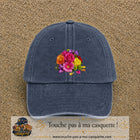 Casquette Bleu marine délavé motif Bouquet de fleurs logo 7 cm