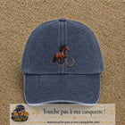 Image principale casquette Bleu marine délavé avec motif Cheval et fer porte-bonheur 7 cm