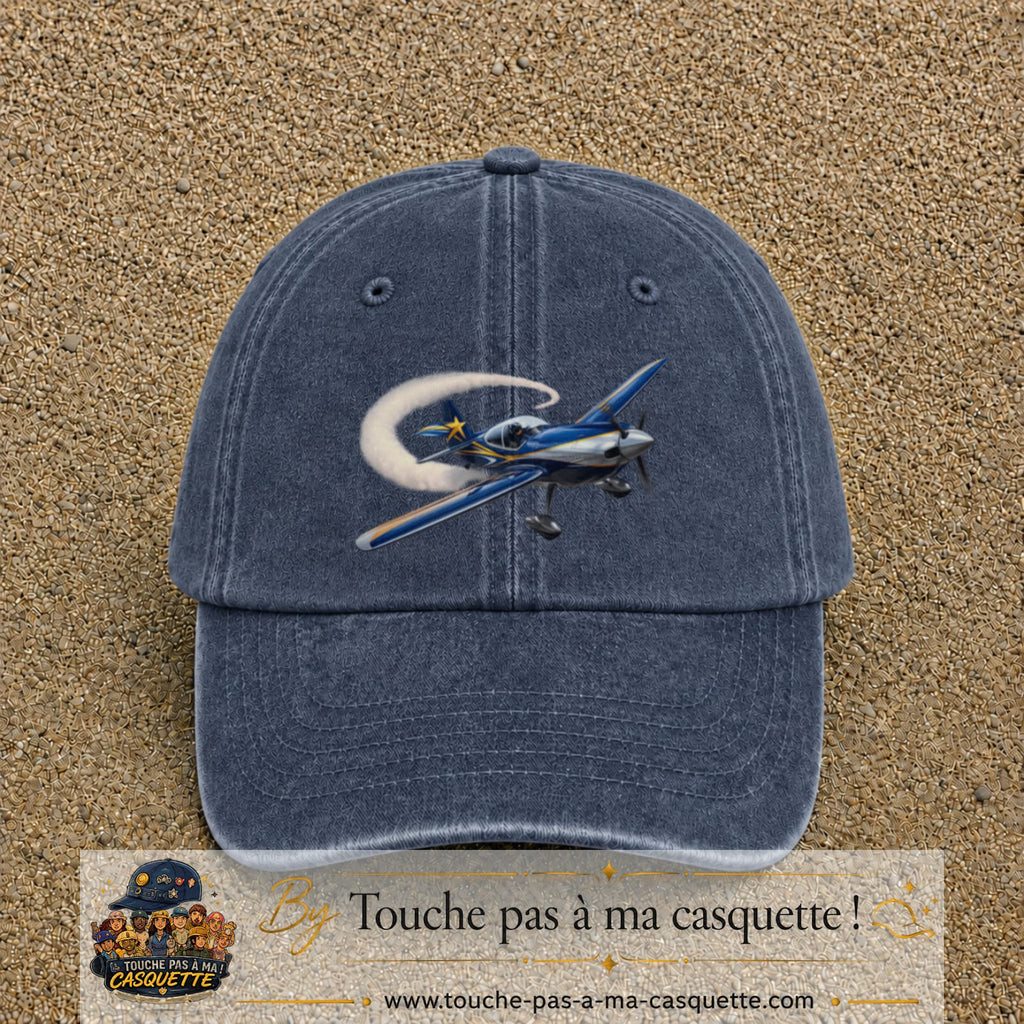 Image principale casquette Bleu marine délavé avec motif Avion de voltige 7 cm