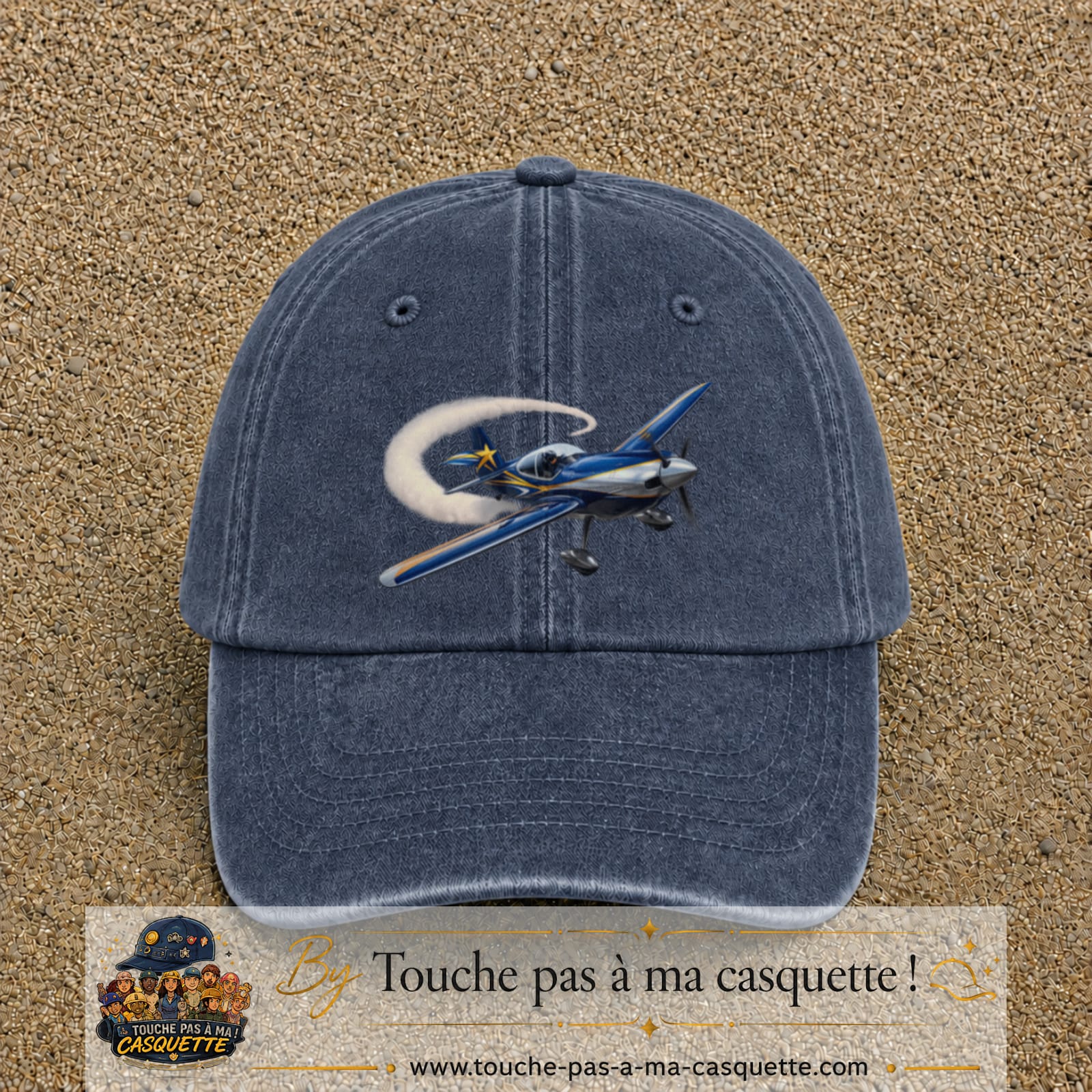 Image principale casquette Bleu marine délavé avec motif Avion de voltige 7 cm