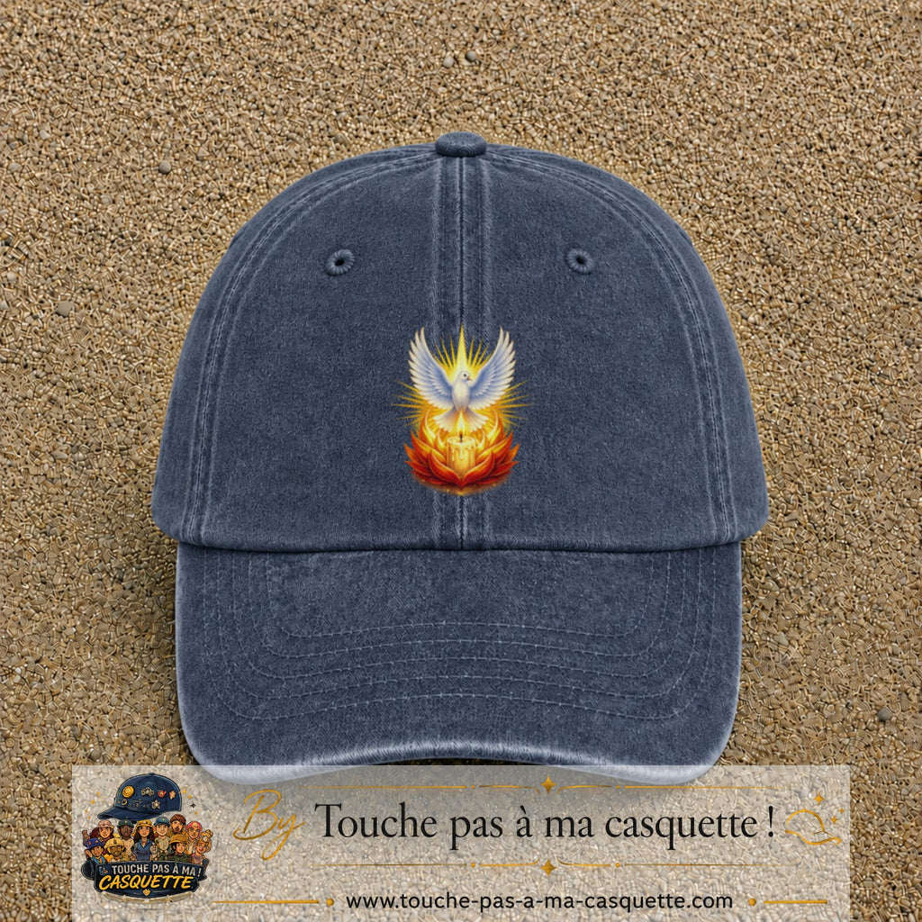 Casquette Bleu marine délavé motif Colombe lumineuse logo 7 cm