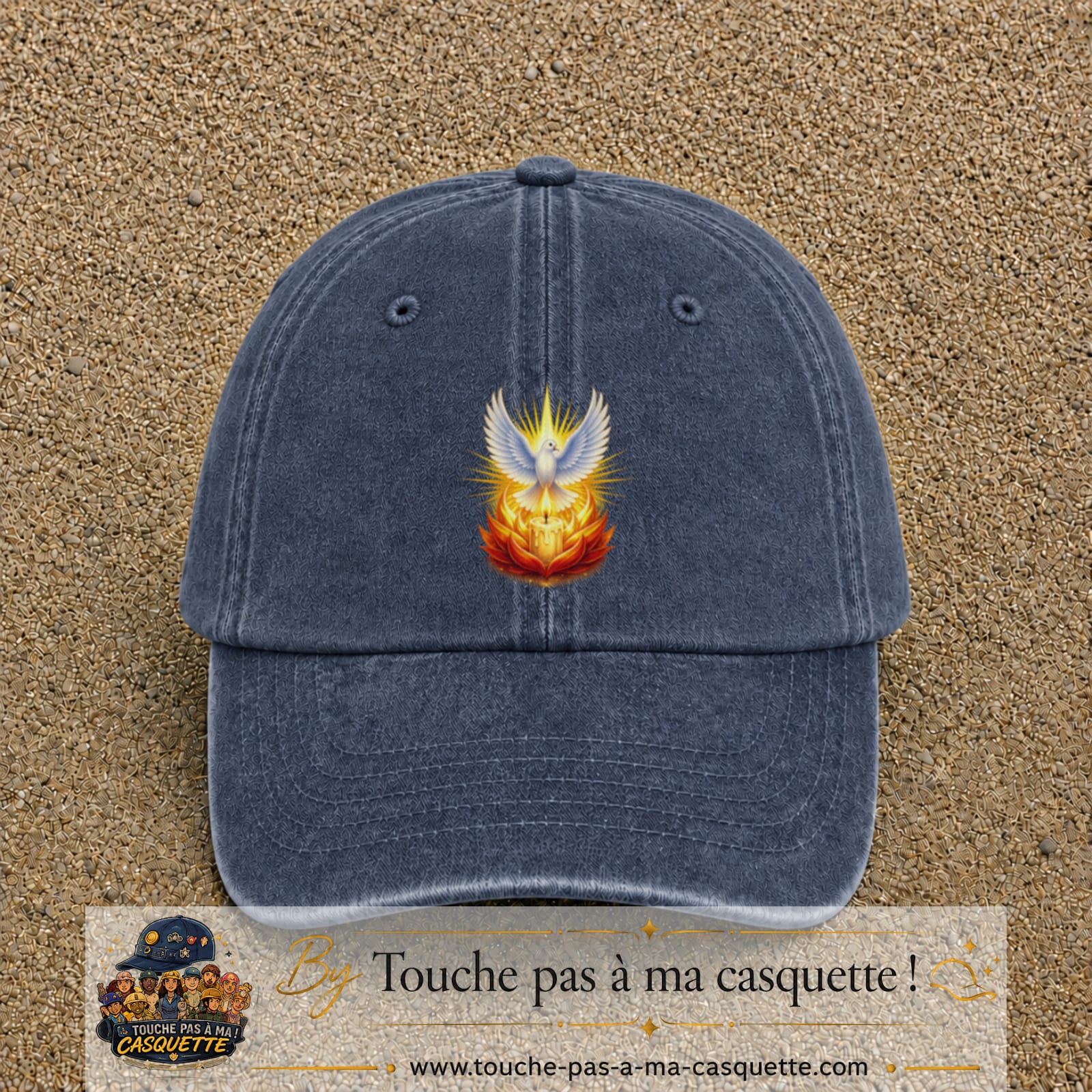 Casquette Bleu marine délavé motif Colombe lumineuse logo 7 cm