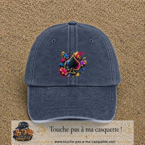 Casquette Bleu marine délavé avec motif As de pique et jetons de poker en 7 cm – vue principale