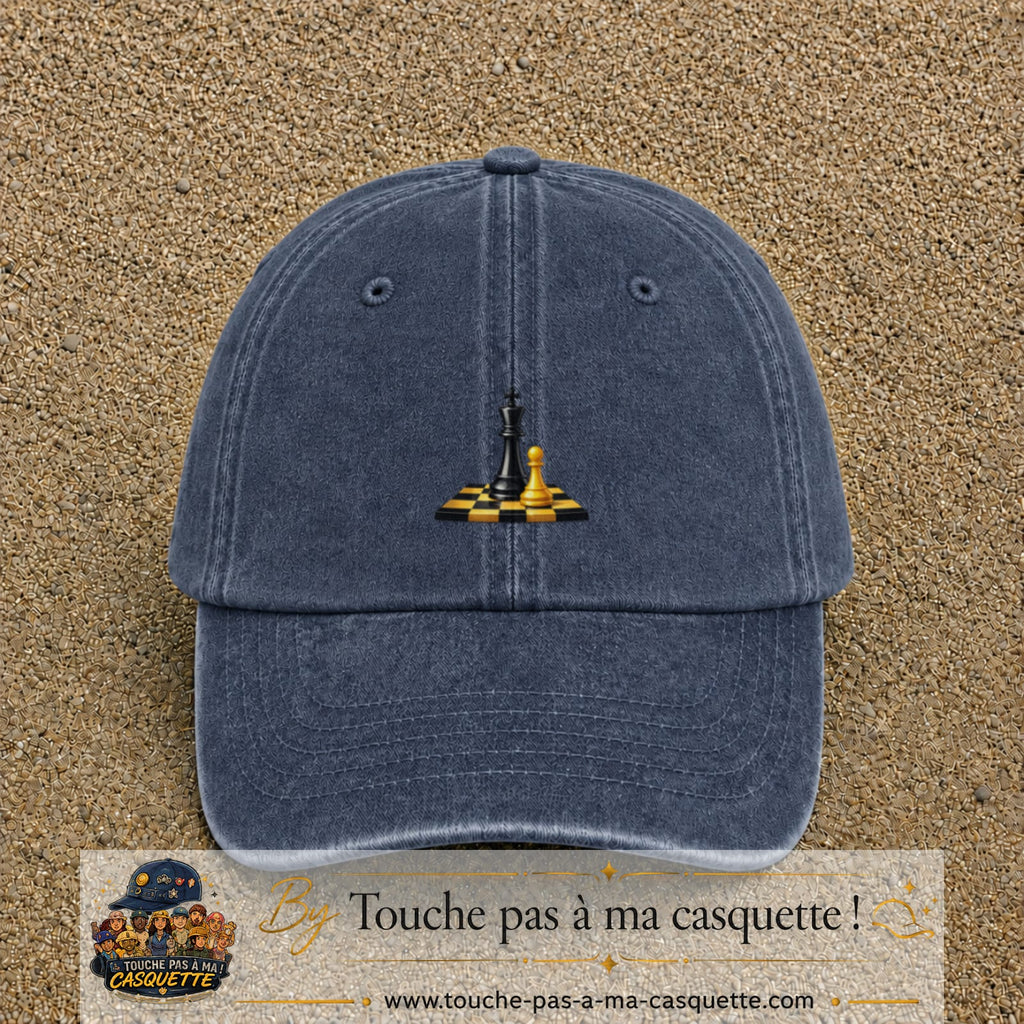 Image principale casquette Bleu marine délavé avec motif Échecs classiques 5 cm