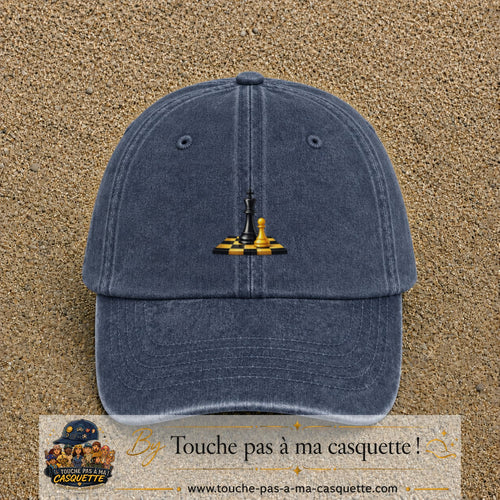 Image principale casquette Bleu marine délavé avec motif Échecs classiques 5 cm