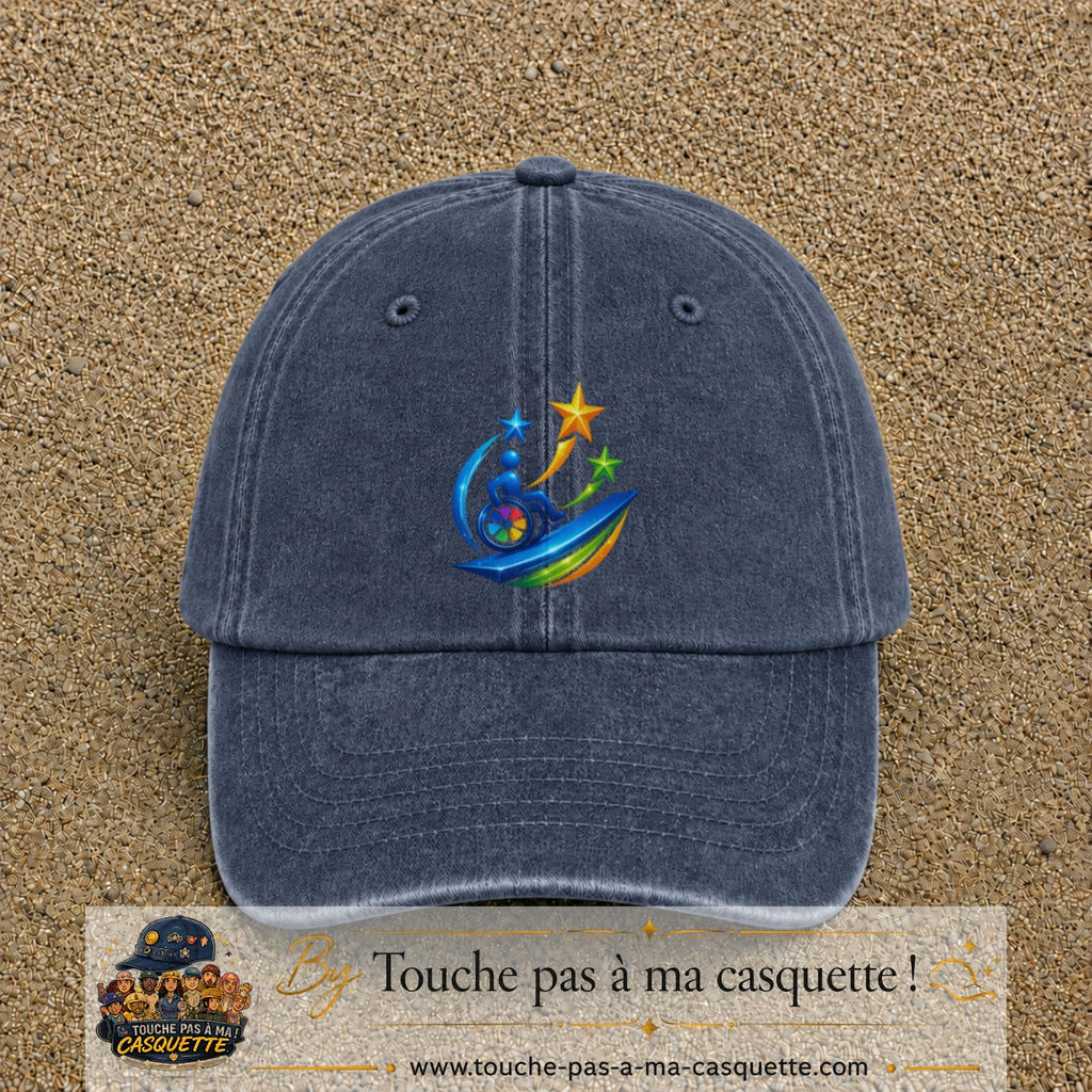 Image principale casquette Bleu marine délavé avec motif Accessibilité étoilée 7 cm