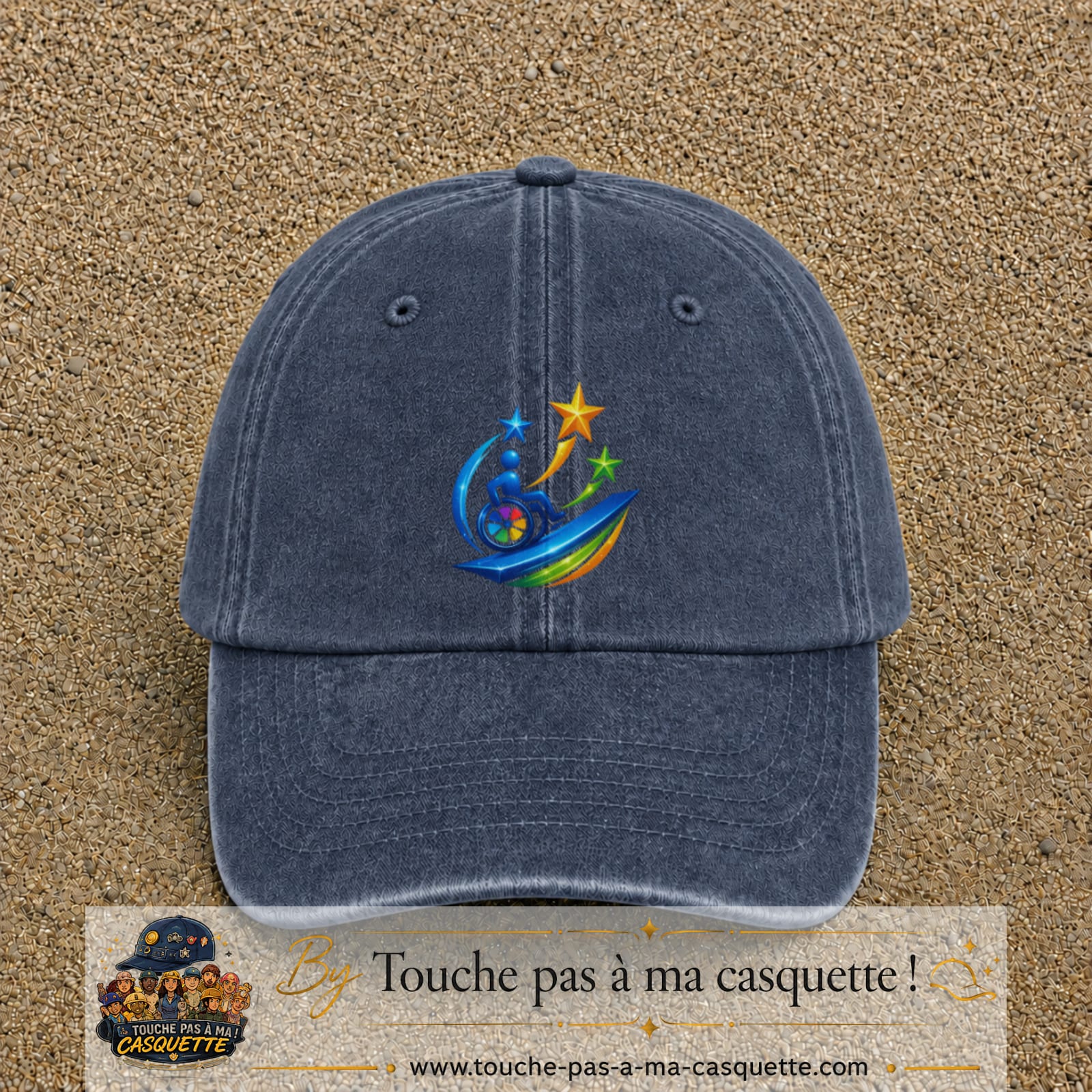 Image principale casquette Bleu marine délavé avec motif Accessibilité étoilée 7 cm