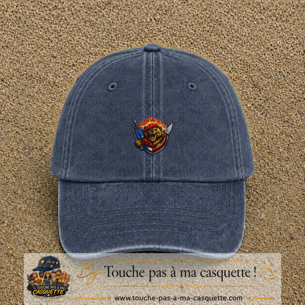 Casquette Bleu marine délavé motif Ours guerrier logo 5 cm