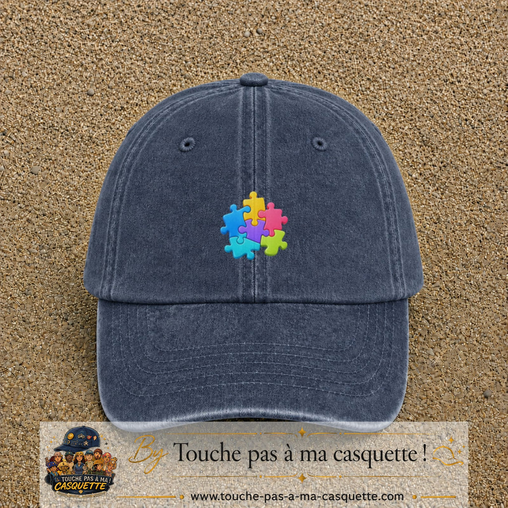 Casquette Bleu marine délavé motif Puzzle pop logo 5 cm