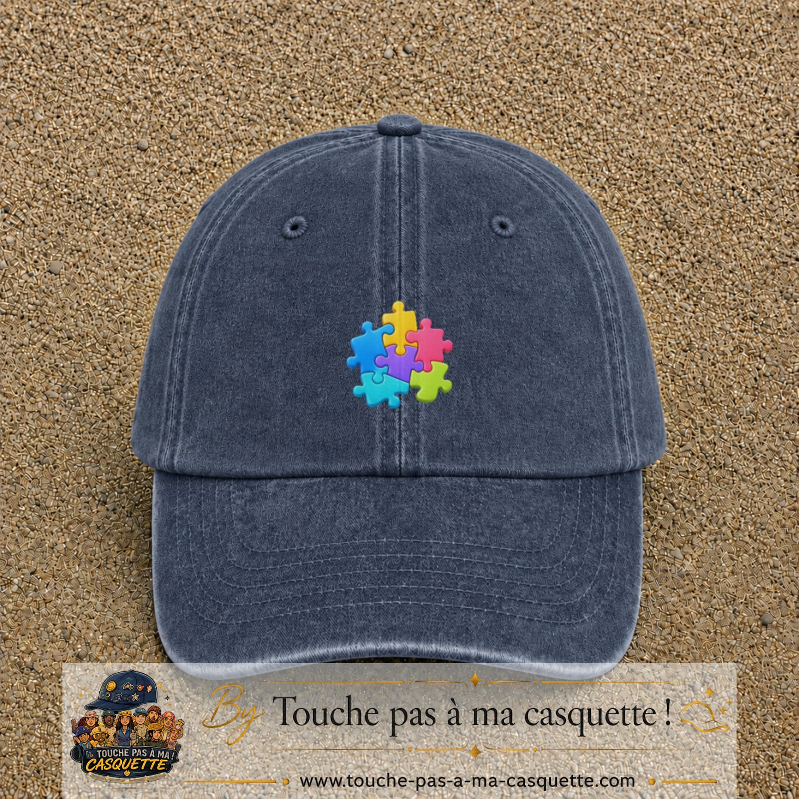 Casquette Bleu marine délavé motif Puzzle pop logo 5 cm