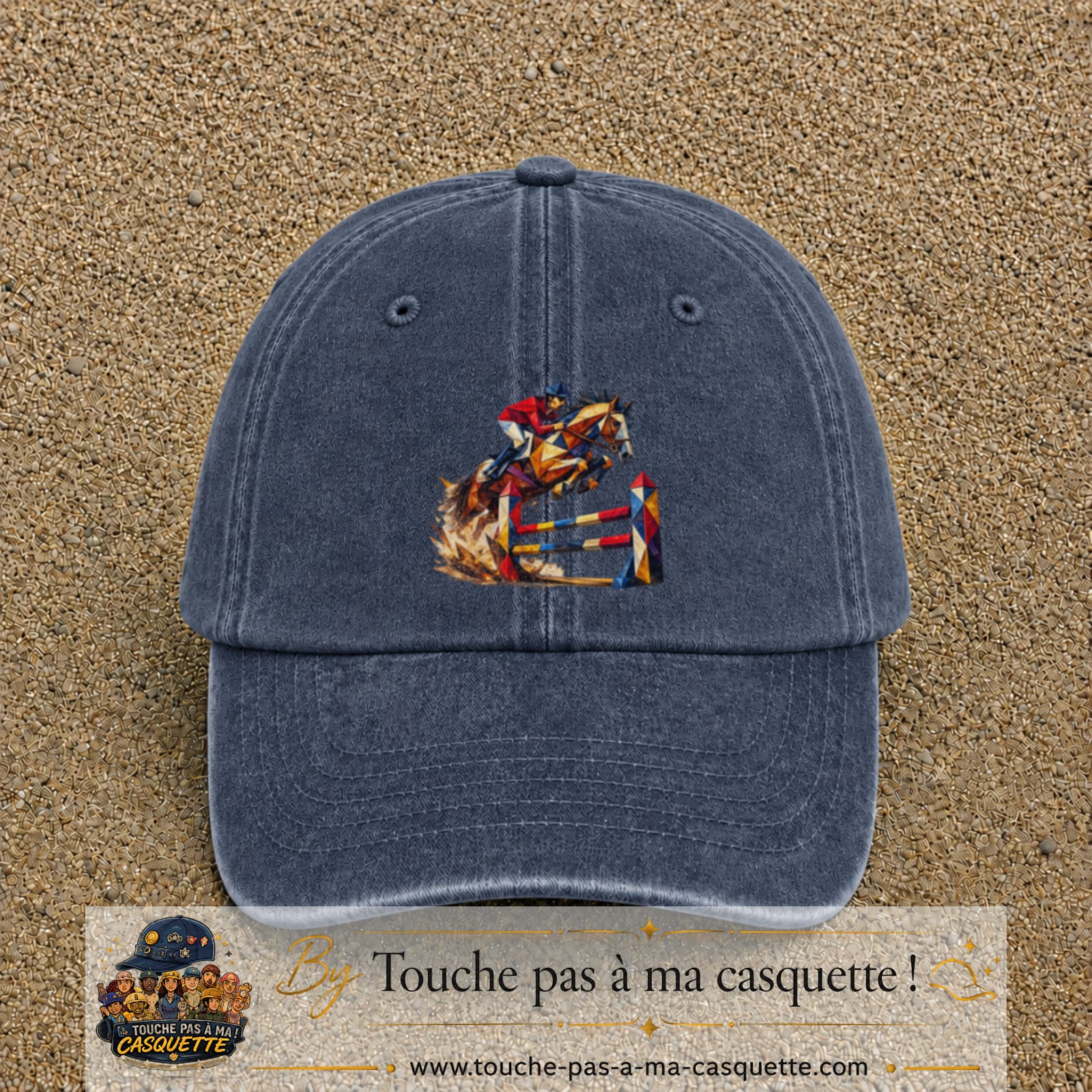 Image principale casquette Bleu marine délavé avec motif Saut d’obstacles 7 cm