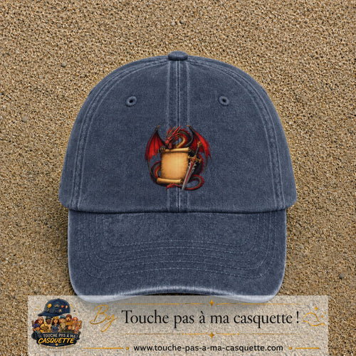 Casquette Bleu marine délavé motif Dragon parchemin logo 7 cm