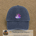 Casquette Bleu marine délavé motif Licorne et bébé dragon logo 5 cm