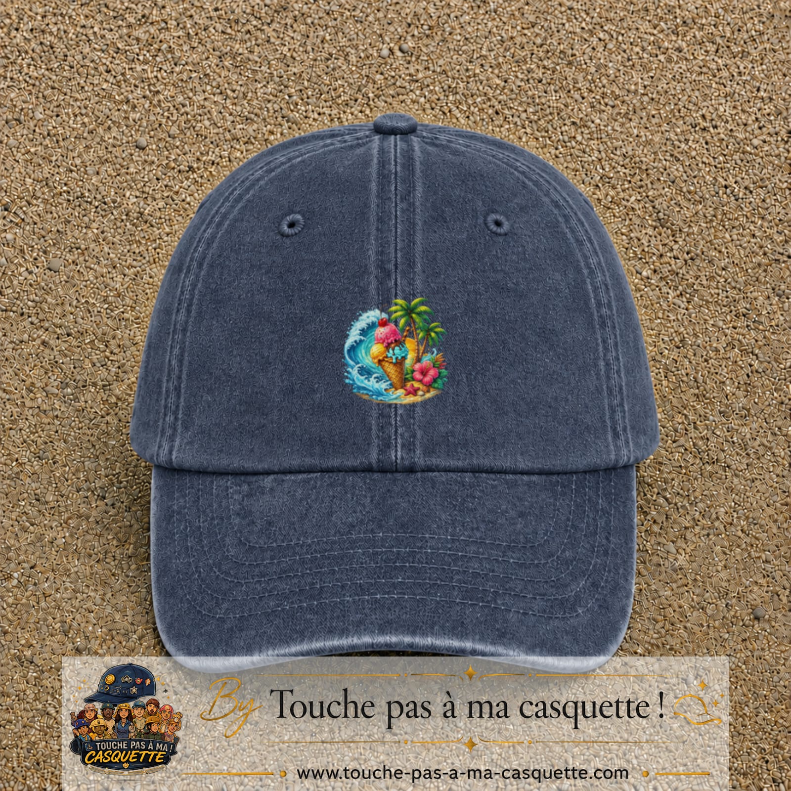 Casquette Bleu marine délavé motif Glace tropicale logo 5 cm