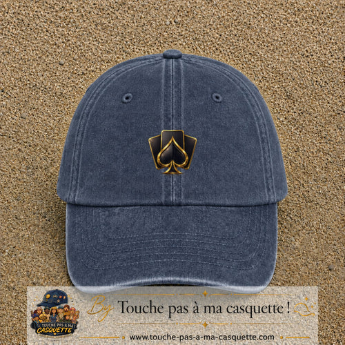 Image principale casquette Bleu marine délavé avec motif As de pique 5 cm
