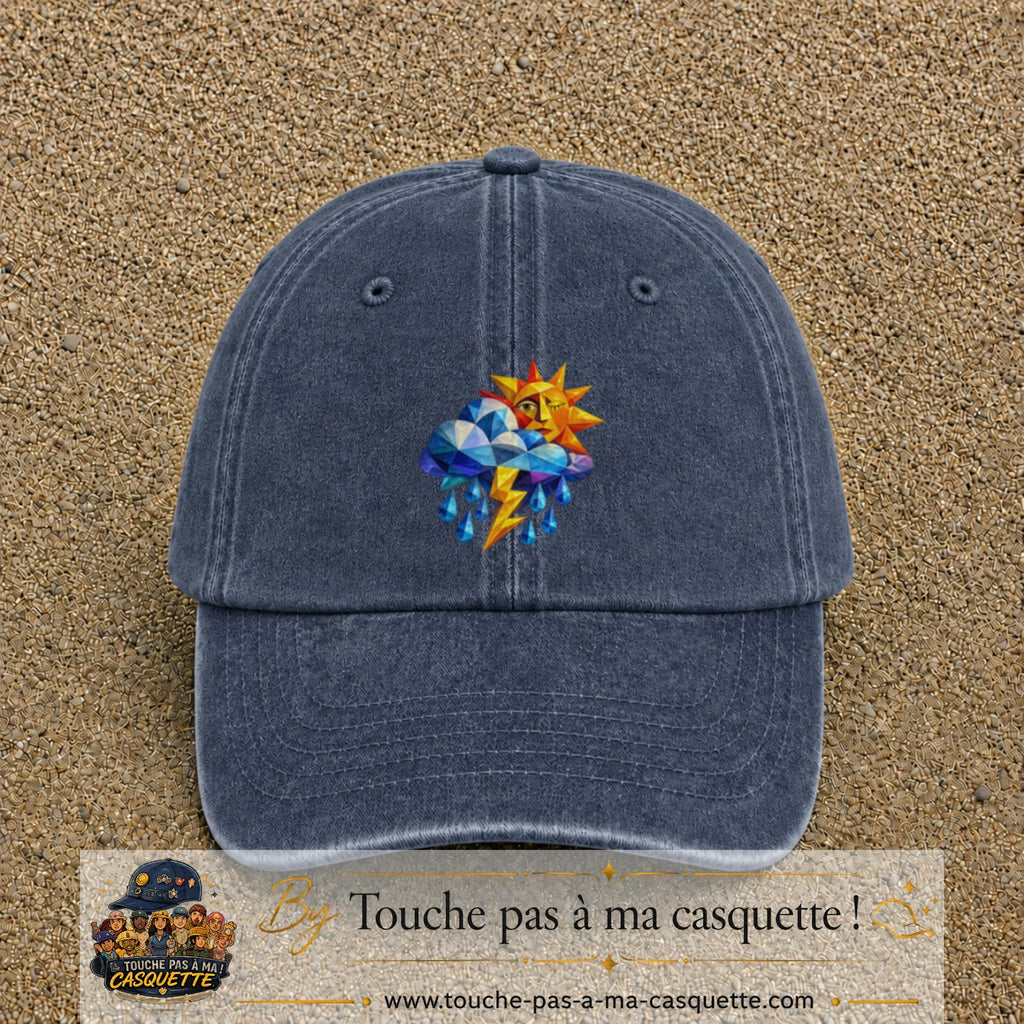 Image principale casquette Bleu marine délavé avec motif Météo soleil orage 7 cm