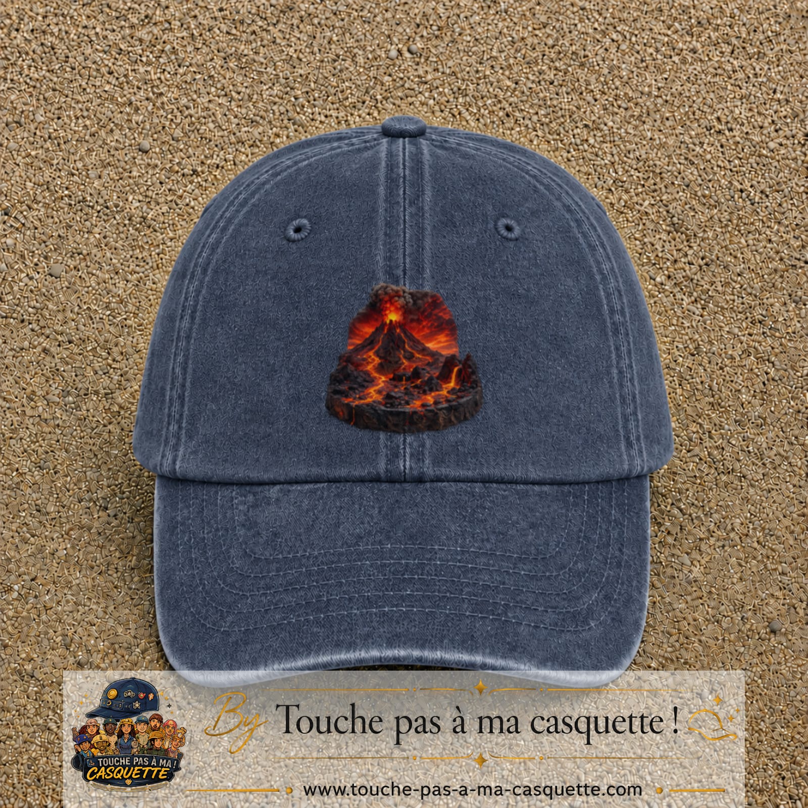 Image principale casquette Bleu marine délavé avec motif Volcan de lave 7 cm