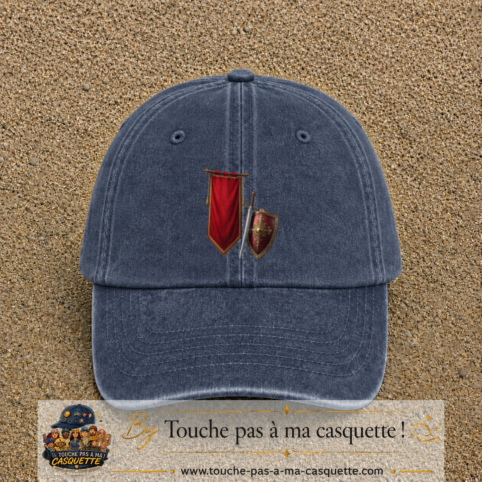 Image principale casquette Bleu marine délavé avec motif Bouclier médiéval 7 cm
