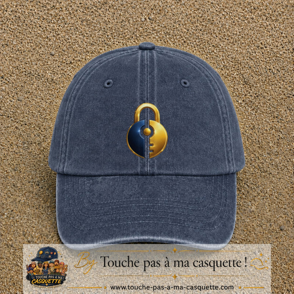 Image principale casquette Bleu marine délavé avec motif Cadenas doré 7 cm