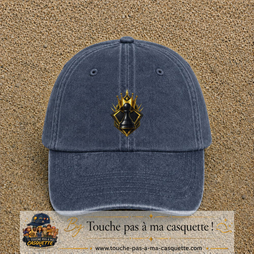 Image principale casquette Bleu marine délavé avec motif Pion d’échecs royal 7 cm