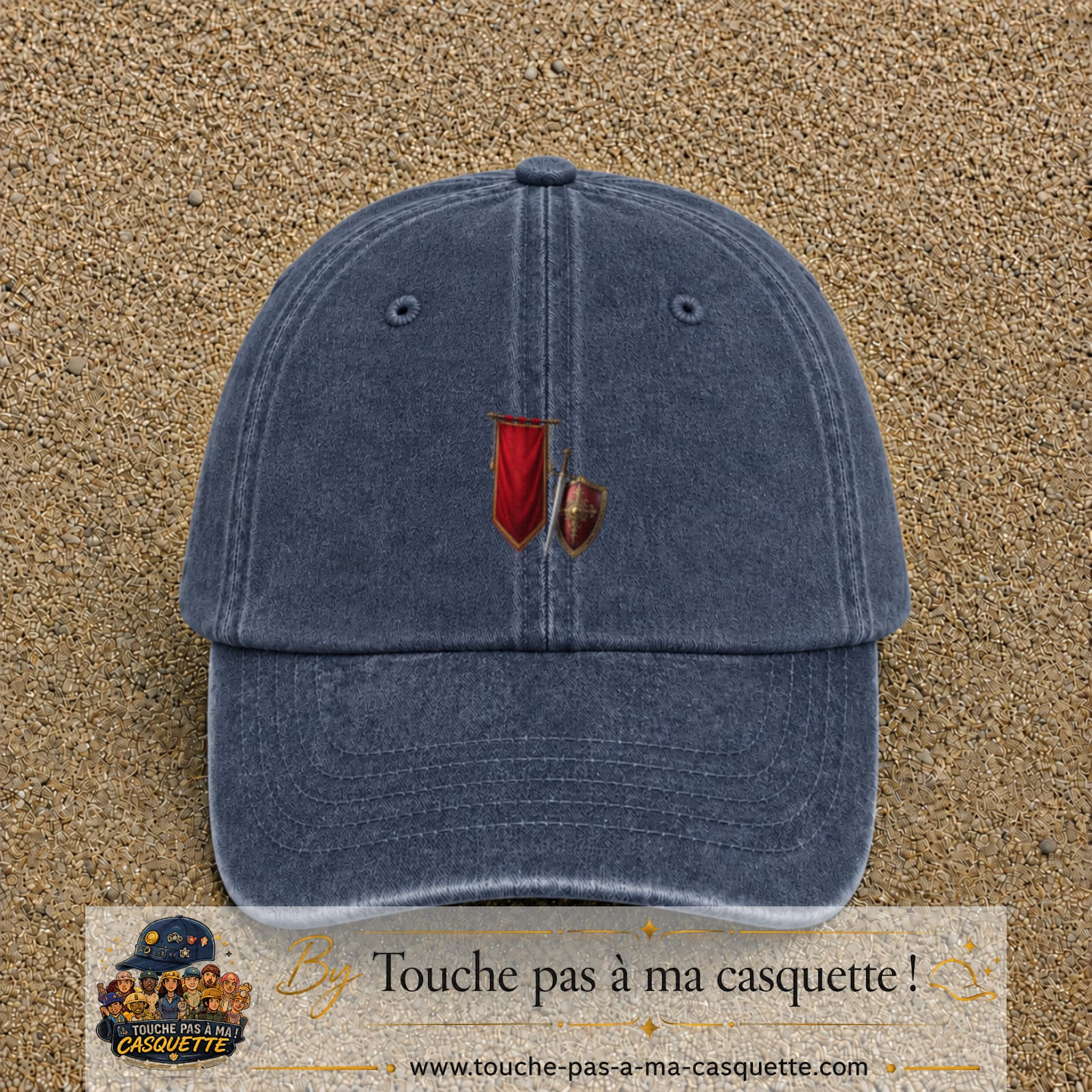 Image principale casquette Bleu marine délavé avec motif Bouclier médiéval 5 cm