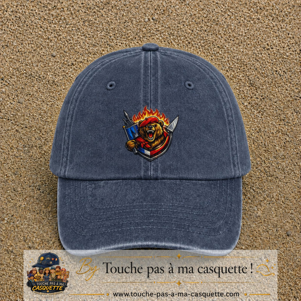 Casquette Bleu marine délavé motif Ours guerrier logo 7 cm