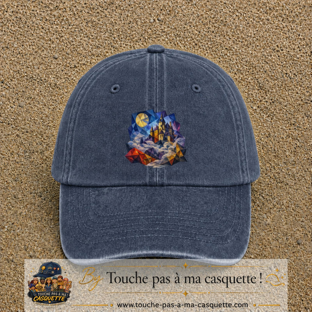 Casquette Bleu marine délavé motif Château médiéval logo 7 cm