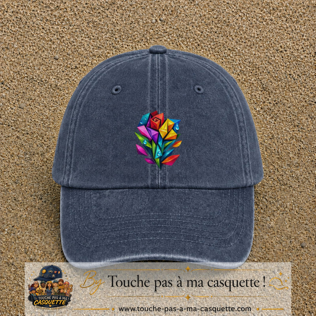 Image principale casquette Bleu marine délavé avec motif Bouquet de cristaux 7 cm