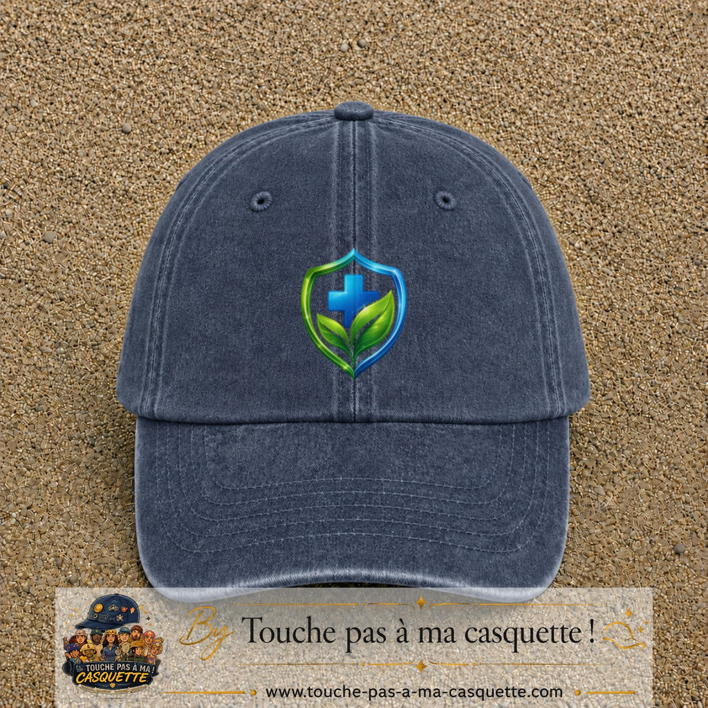 Casquette Bleu marine délavé motif Bouclier croix et feuilles logo 7 cm