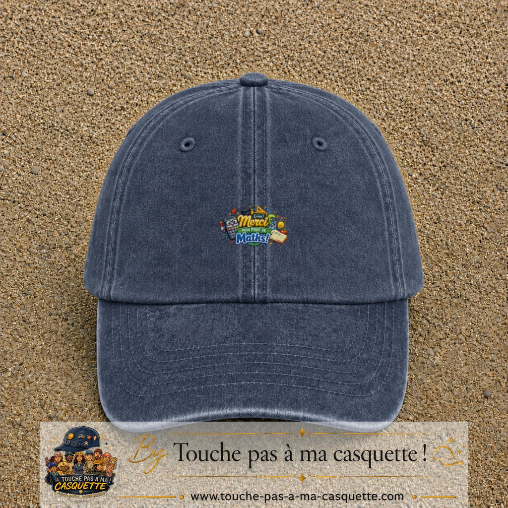 Casquette Bleu marine délavé avec motif Merci mon prof de maths en 3 cm – vue principale