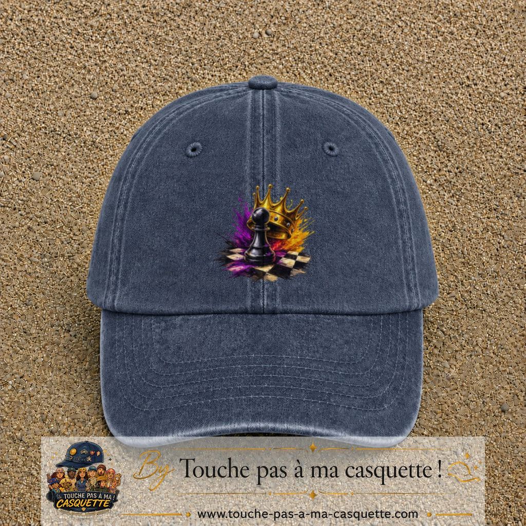 Image principale casquette Bleu marine délavé avec motif Échecs couronnés 7 cm