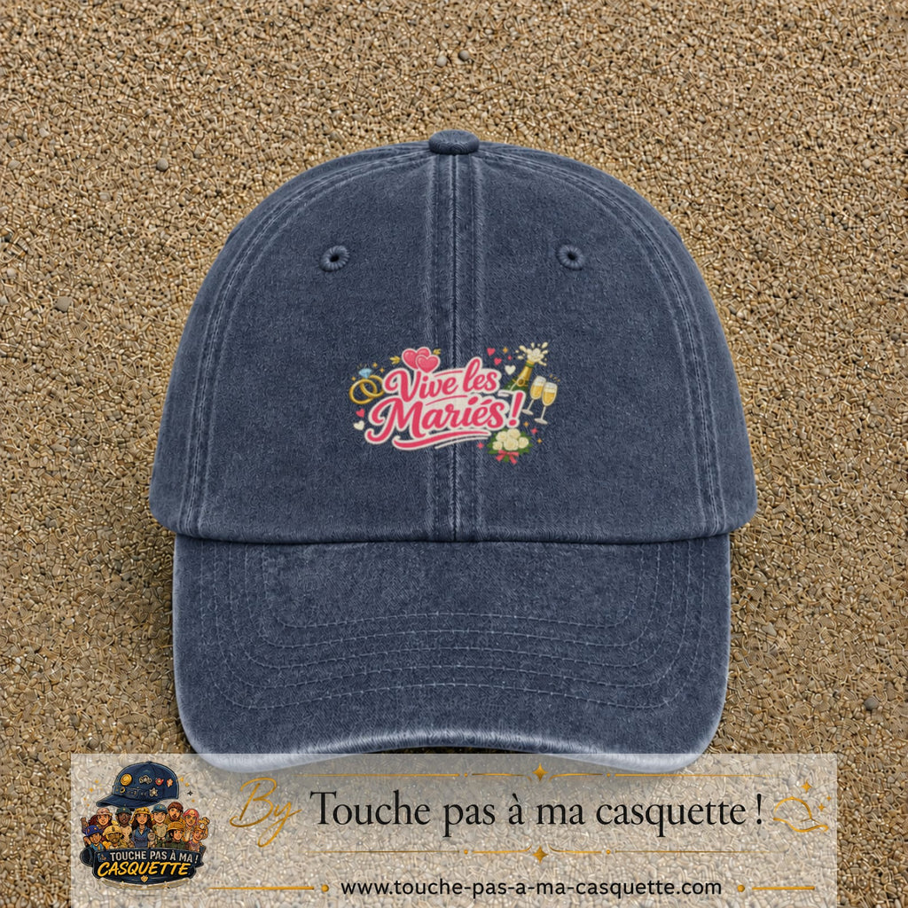 Casquette Bleu marine délavé avec motif Vive les Mariés en 5 cm – vue principale