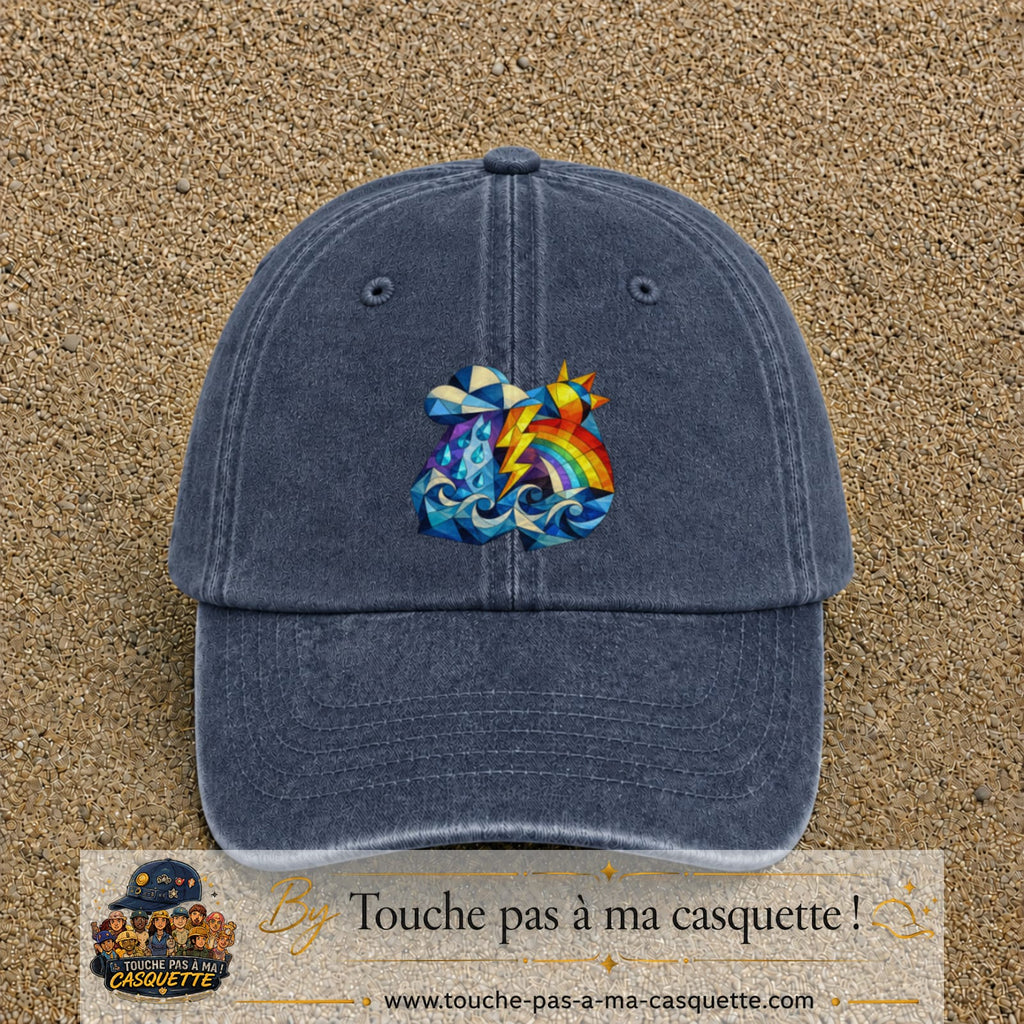 Image principale casquette Bleu marine délavé avec motif Orage arc-en-ciel 7 cm